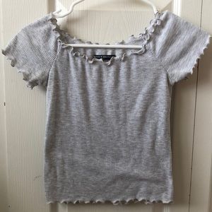 Gray Lettuce Edge Cropped Shirt